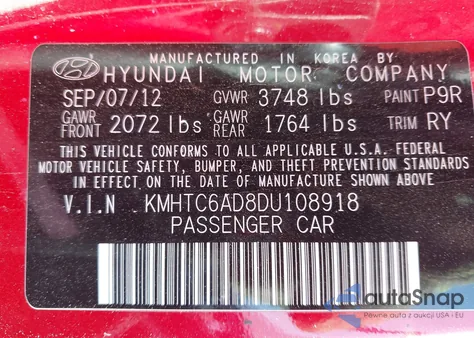 2013 Hyundai Veloster Base W/Gray z USA, uszkodzony, nr VIN KMHTC6AD8DU108918